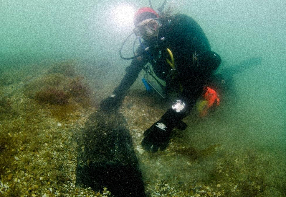 Sara Rich with the shipwreck of the Caduceus in the English Channel